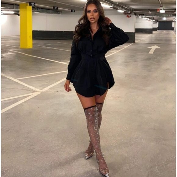 NIB Rhinestone Embellished Over-The-Knee Super Stretch Pointed Toe Stiletto Heel - Picture 15 of 16